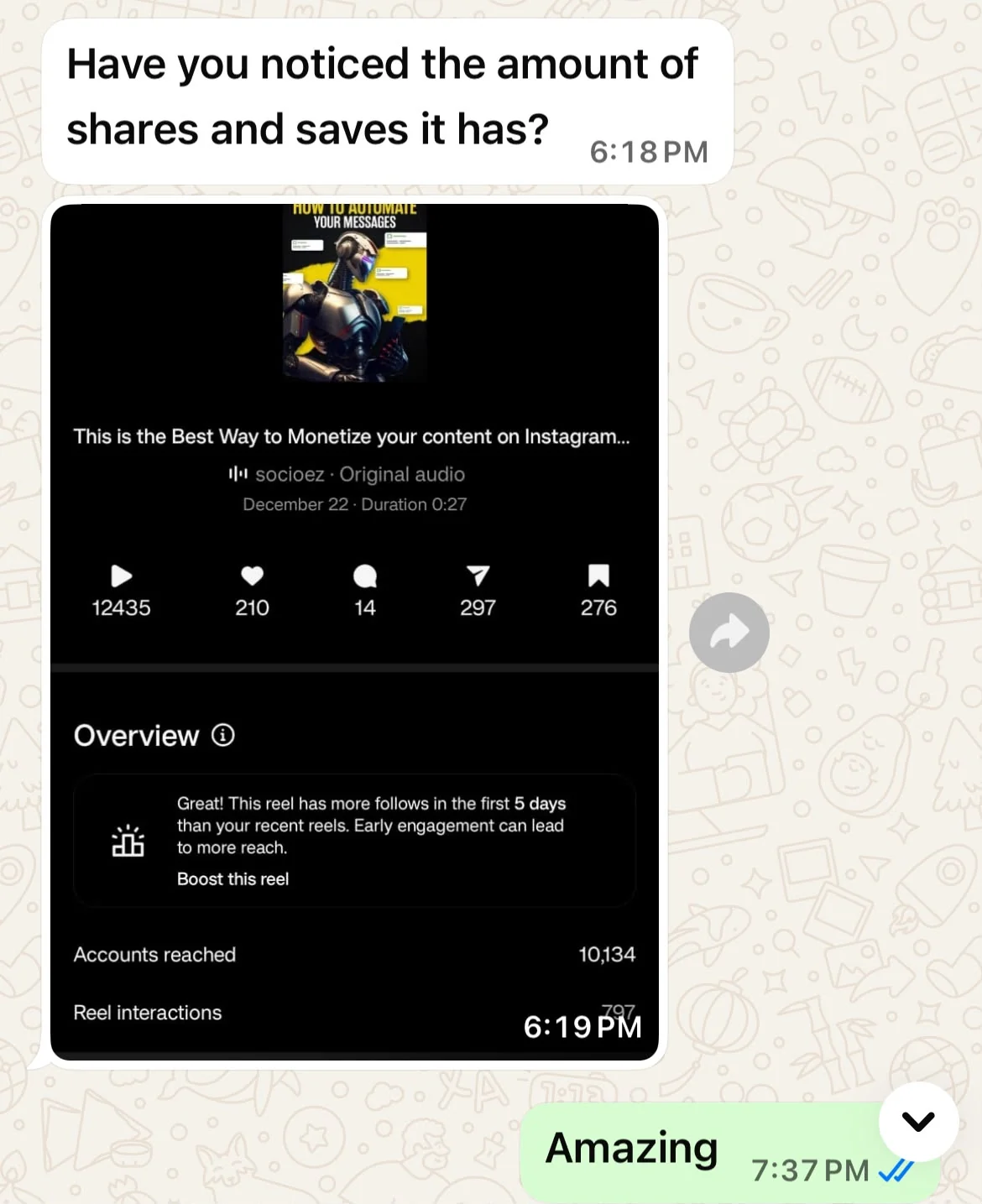 Client noticing shares and saves